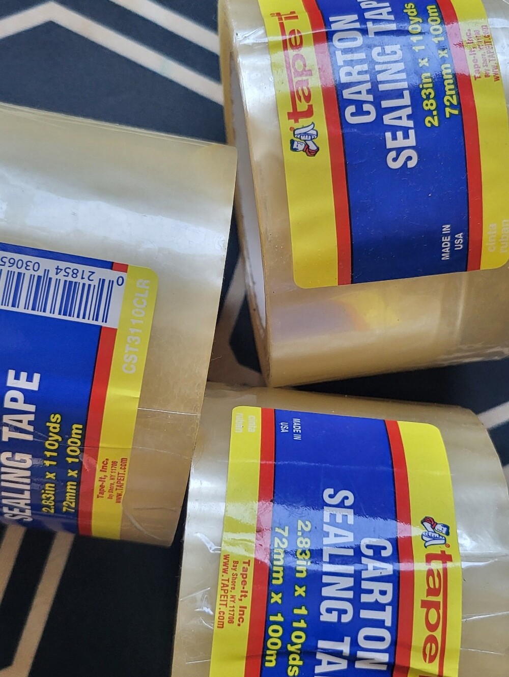 3 ROLLS OF Carton Sealing Tape - Yellow/Blue